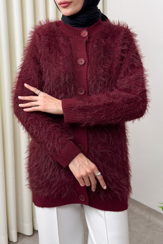 Önü Düğmeli Triko Hırka TH00007 - BORDO