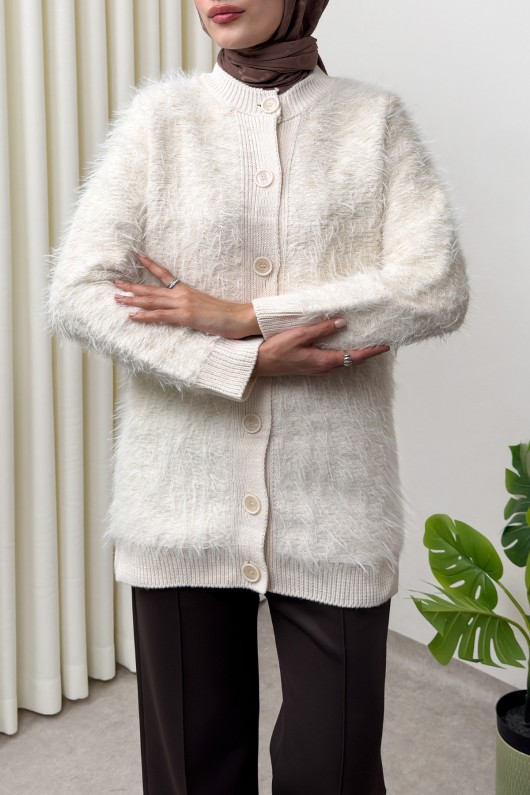 Önü Düğmeli Triko Hırka TH00007 - EKRU