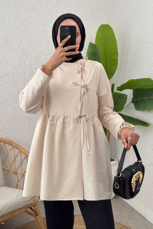 Belden Büzgülü Kimono 0002 - BEJ Belden Büzgülü Kimono 0002 - BEJ