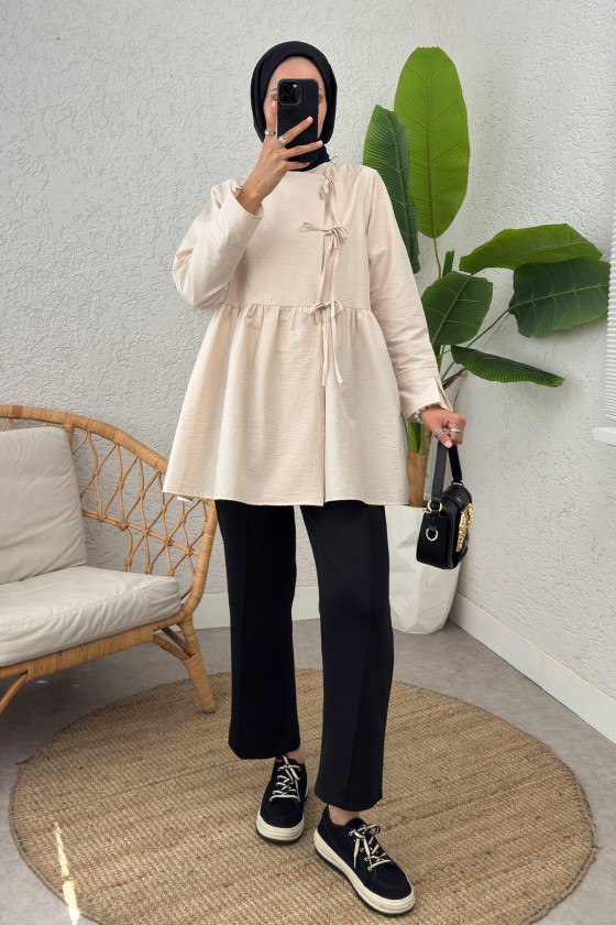 Belden Büzgülü Kimono 0002 - BEJ Belden Büzgülü Kimono 0002 - BEJ