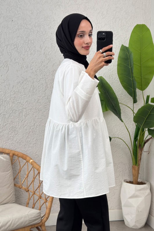 Belden Büzgülü Kimono 0002 - BEYAZ Belden Büzgülü Kimono 0002 - BEYAZ