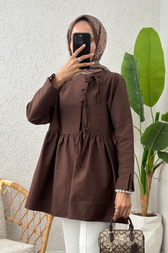 Belden Büzgülü Kimono 0002 - KAHVERENGİ