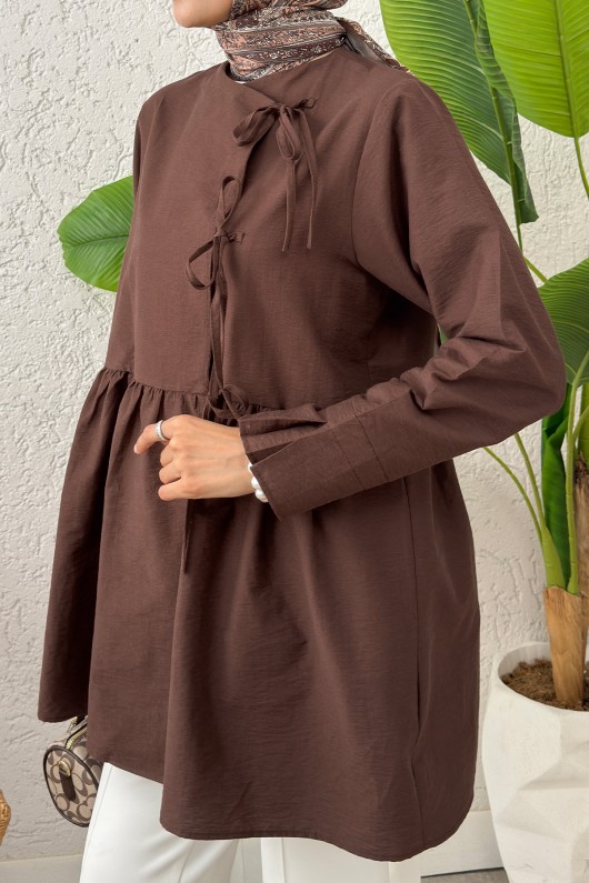 Belden Büzgülü Kimono 0002 - KAHVERENGİ