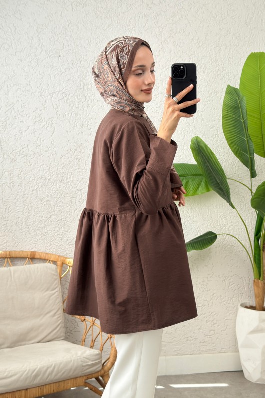 Belden Büzgülü Kimono 0002 - KAHVERENGİ