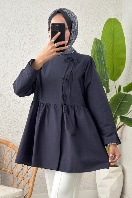 Belden Büzgülü Kimono 0002 - LACİVERT Belden Büzgülü Kimono 0002 - LACİVERT