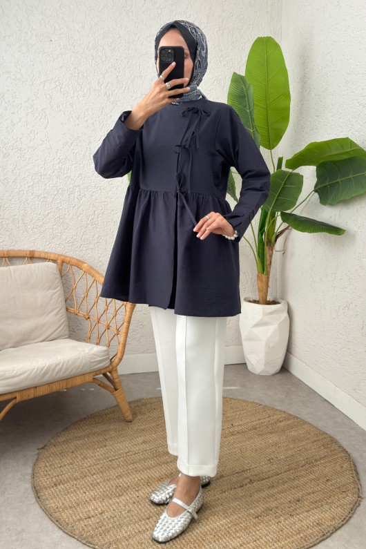 Belden Büzgülü Kimono 0002 - LACİVERT Belden Büzgülü Kimono 0002 - LACİVERT