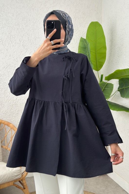 Belden Büzgülü Kimono 0002 - LACİVERT Belden Büzgülü Kimono 0002 - LACİVERT