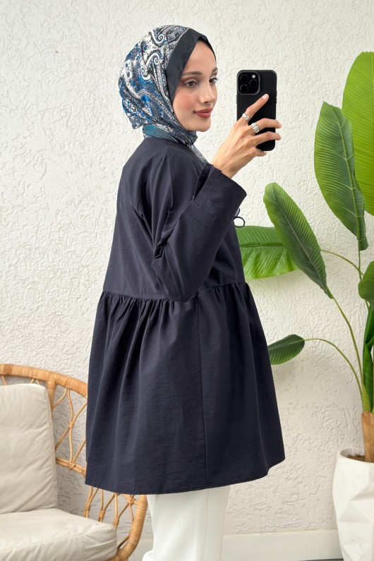 Belden Büzgülü Kimono 0002 - LACİVERT Belden Büzgülü Kimono 0002 - LACİVERT