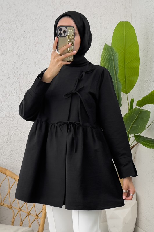 Belden Büzgülü Kimono 0002 - SİYAH Belden Büzgülü Kimono 0002 - SİYAH