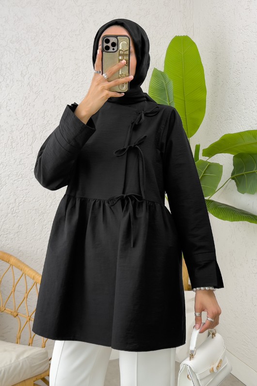 Belden Büzgülü Kimono 0002 - SİYAH Belden Büzgülü Kimono 0002 - SİYAH