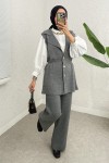 Büzgü Formlu Triko Pantolon Takım 00021 - ANTRASİT Büzgü Formlu Triko Pantolon Takım 00021 - ANTRASİT