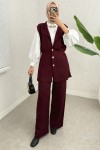 Büzgü Formlu Triko Pantolon Takım 00021 - BORDO Büzgü Formlu Triko Pantolon Takım 00021 - BORDO