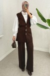 Büzgü Formlu Triko Pantolon Takım 00021 - KAHVERENGİ