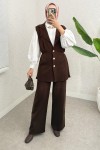 Büzgü Formlu Triko Pantolon Takım 00021 - KAHVERENGİ