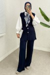 Büzgü Formlu Triko Pantolon Takım 00021 - LACİVERT