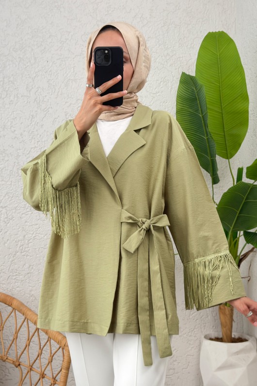 Kolları Püsküllü Kimono 0004 - AÇIK HAKİ