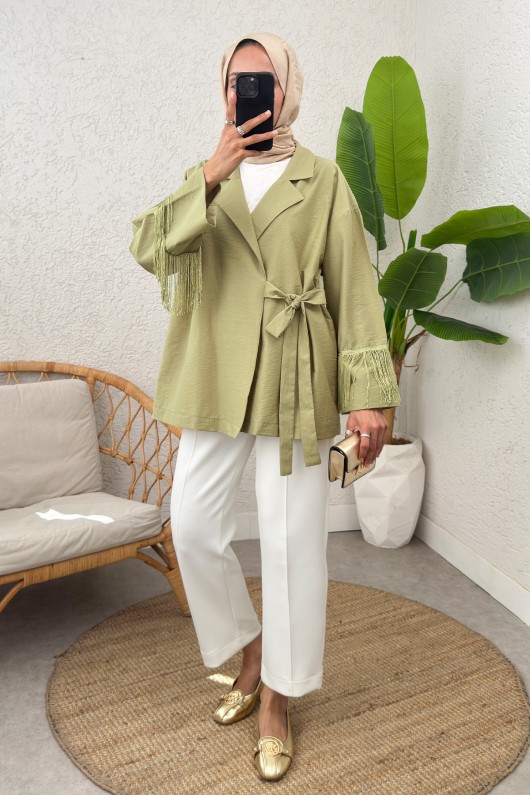 Kolları Püsküllü Kimono 0004 - AÇIK HAKİ