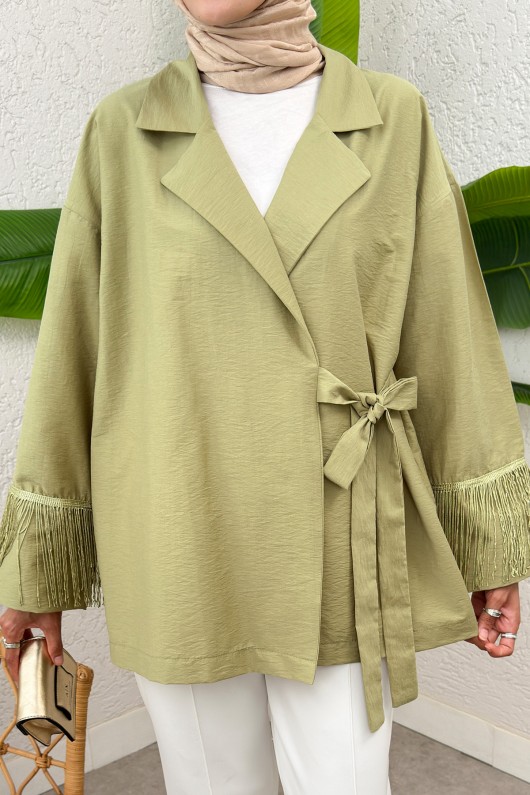 Kolları Püsküllü Kimono 0004 - AÇIK HAKİ