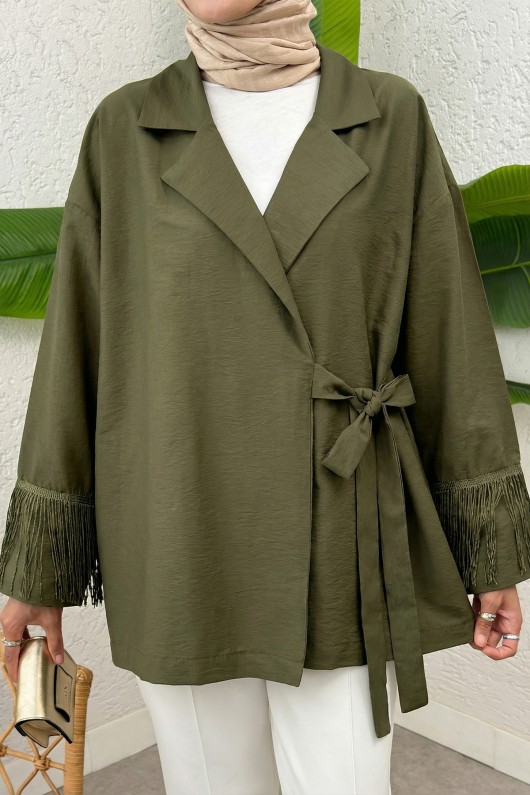 Kolları Püsküllü Kimono 0004 - KOYU HAKİ