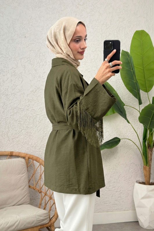 Kolları Püsküllü Kimono 0004 - KOYU HAKİ