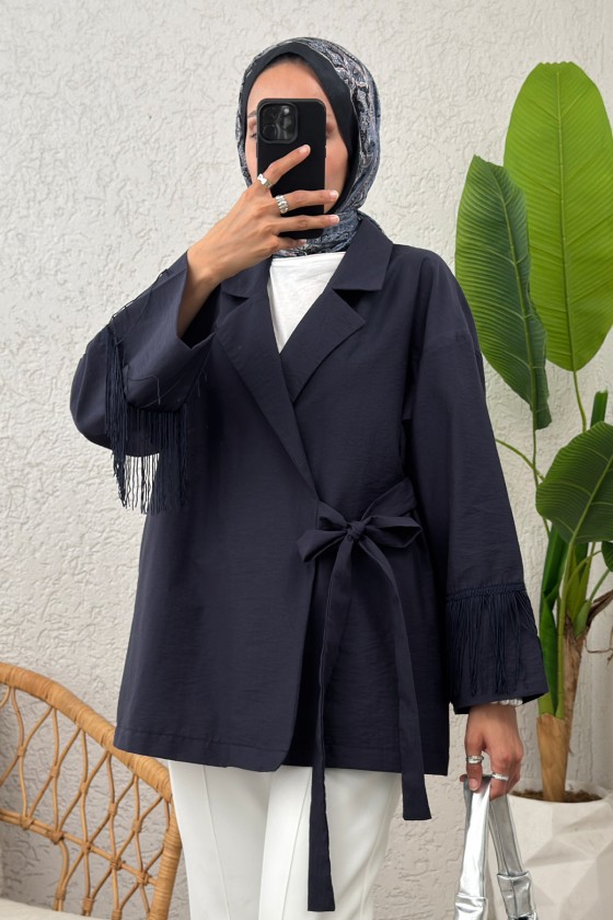 Kolları Püsküllü Kimono 0004 - LACİVERT