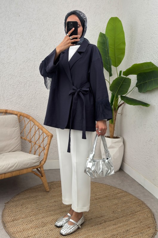 Kolları Püsküllü Kimono 0004 - LACİVERT Kolları Püsküllü Kimono 0004 - LACİVERT