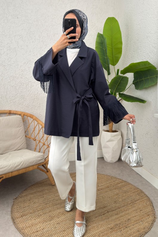 Kolları Püsküllü Kimono 0004 - LACİVERT Kolları Püsküllü Kimono 0004 - LACİVERT