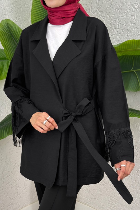 Kolları Püsküllü Kimono 0004 - SİYAH