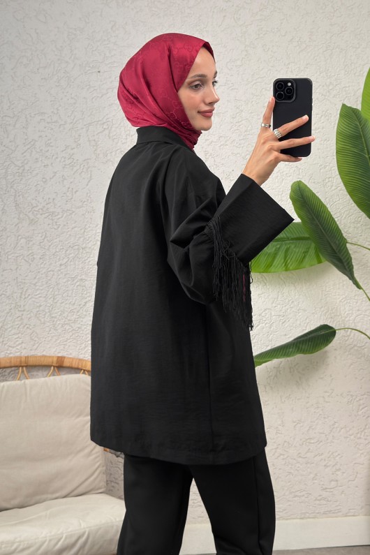 Kolları Püsküllü Kimono 0004 - SİYAH