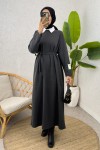 İki İplik Kuşaklı Elbise 0007 - ANTRASİT İki İplik Kuşaklı Elbise 0007 - ANTRASİT