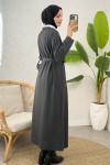 İki İplik Kuşaklı Elbise 0007 - ANTRASİT İki İplik Kuşaklı Elbise 0007 - ANTRASİT