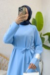 İki İplik Kuşaklı Elbise 0007 - BEBE MAVİSİ