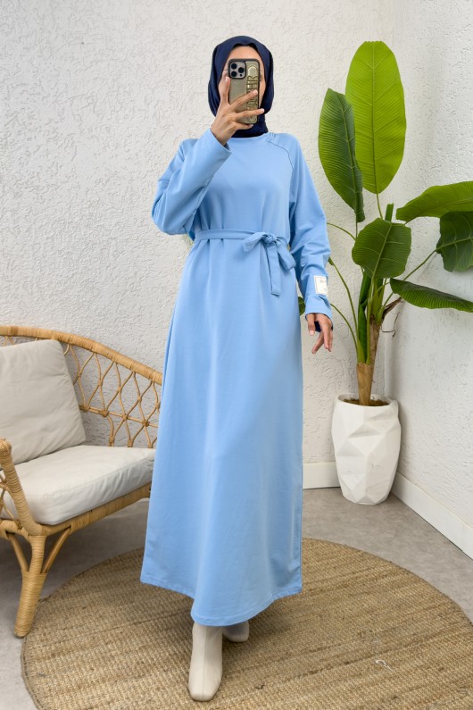 İki İplik Kuşaklı Elbise 0007 - BEBE MAVİSİ