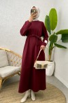 İki İplik Kuşaklı Elbise 0007 - BORDO