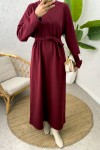 İki İplik Kuşaklı Elbise 0007 - BORDO