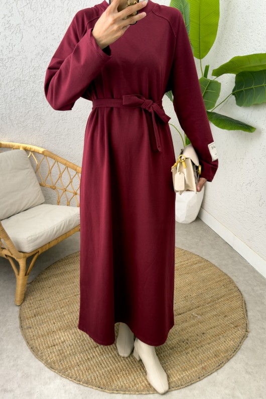 İki İplik Kuşaklı Elbise 0007 - BORDO