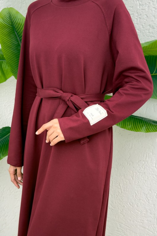 İki İplik Kuşaklı Elbise 0007 - BORDO