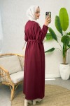 İki İplik Kuşaklı Elbise 0007 - BORDO