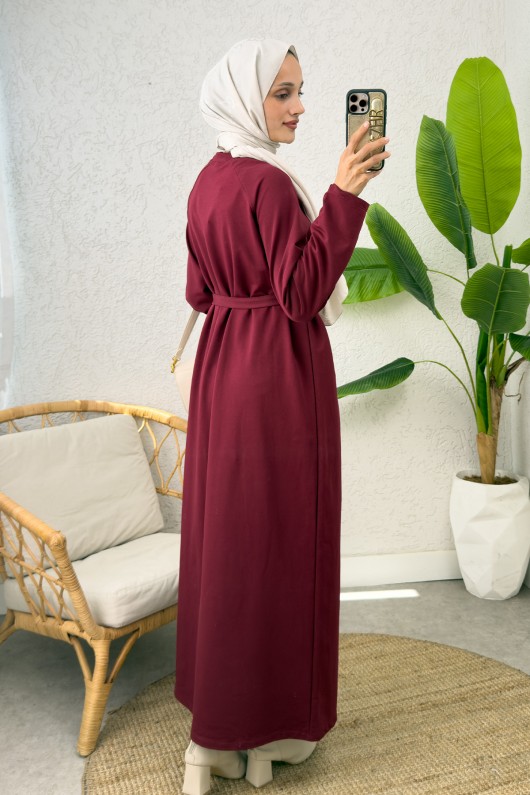 İki İplik Kuşaklı Elbise 0007 - BORDO