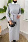 İki İplik Kuşaklı Elbise 0007 - GRİ