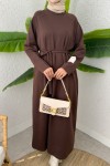 İki İplik Kuşaklı Elbise 0007 - KAHVERENGİ