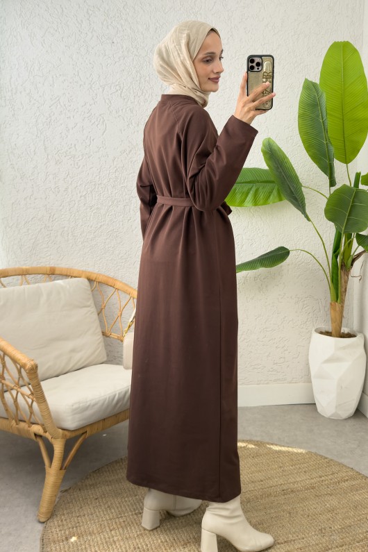 İki İplik Kuşaklı Elbise 0007 - KAHVERENGİ