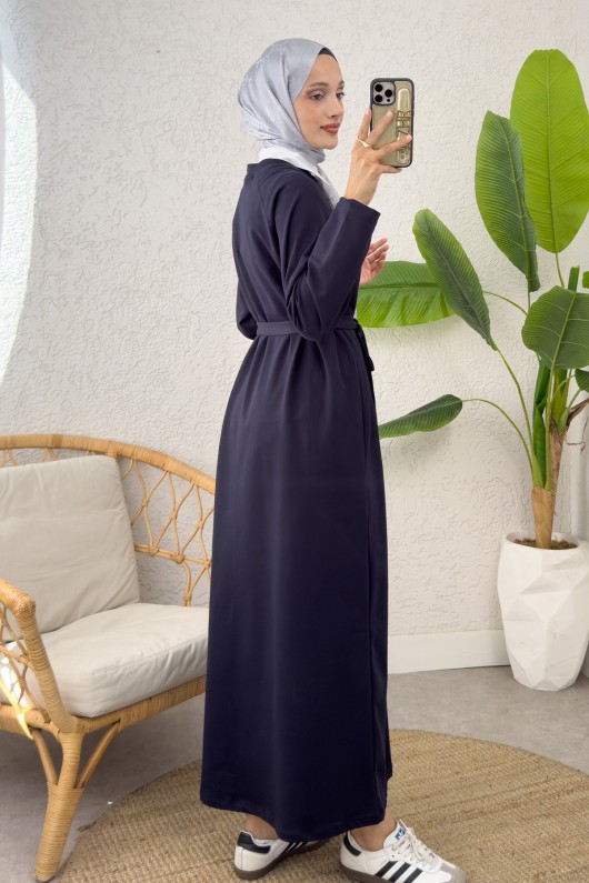 İki İplik Kuşaklı Elbise 0007 - LACİVERT
