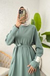 İki İplik Kuşaklı Elbise 0007 - MİNT YEŞİLİ
