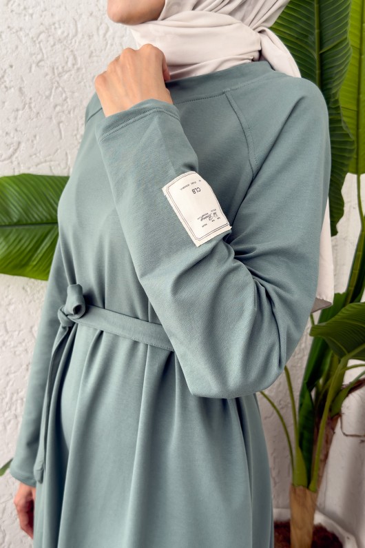 İki İplik Kuşaklı Elbise 0007 - MİNT YEŞİLİ