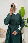 İki İplik Kuşaklı Elbise 0007 - ZÜMRÜT YEŞİLİ