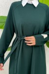 İki İplik Kuşaklı Elbise 0007 - ZÜMRÜT YEŞİLİ