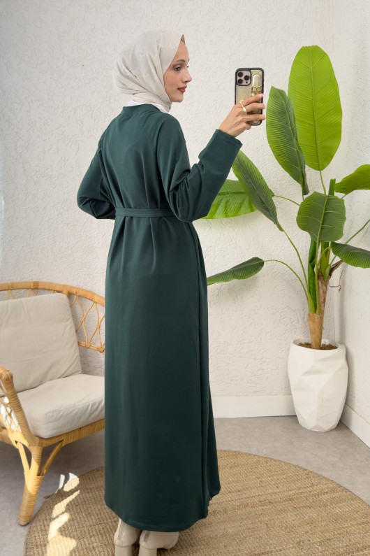 İki İplik Kuşaklı Elbise 0007 - ZÜMRÜT YEŞİLİ