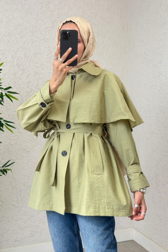 Panço Detaylı Trençkot 0009 - AÇIK HAKİ