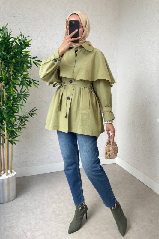 Panço Detaylı Trençkot 0009 - AÇIK HAKİ